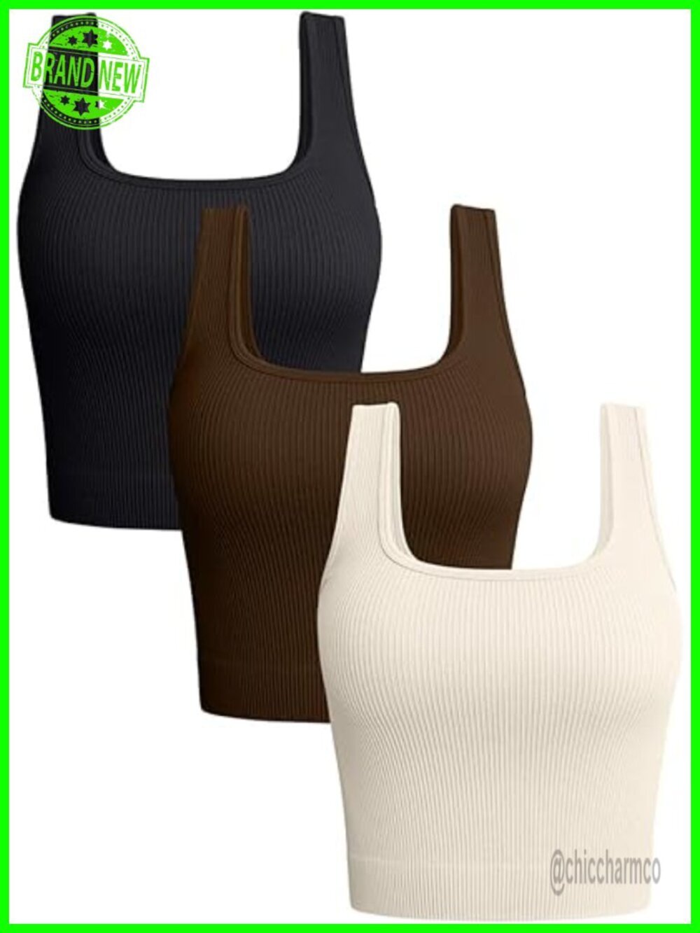 3 Pack Ribbed Seamless Tank Tops Workout Crop Camis Pull On Sleeveless